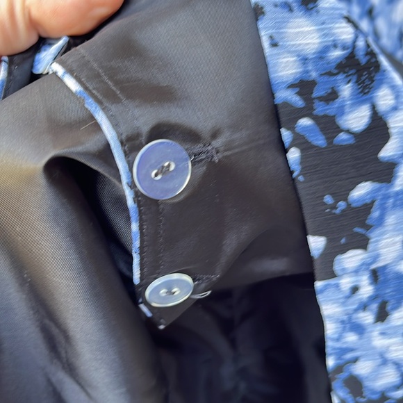 Alex Evenings •Blue/Black Floral, 3/4 Sleeve,Collared Evening Blouse SzLG - Picture 10 of 13
